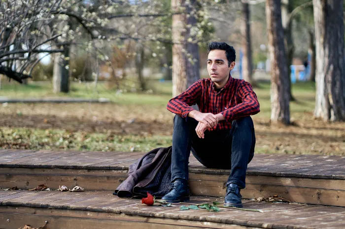 man with anxiety on Valentine's Day.